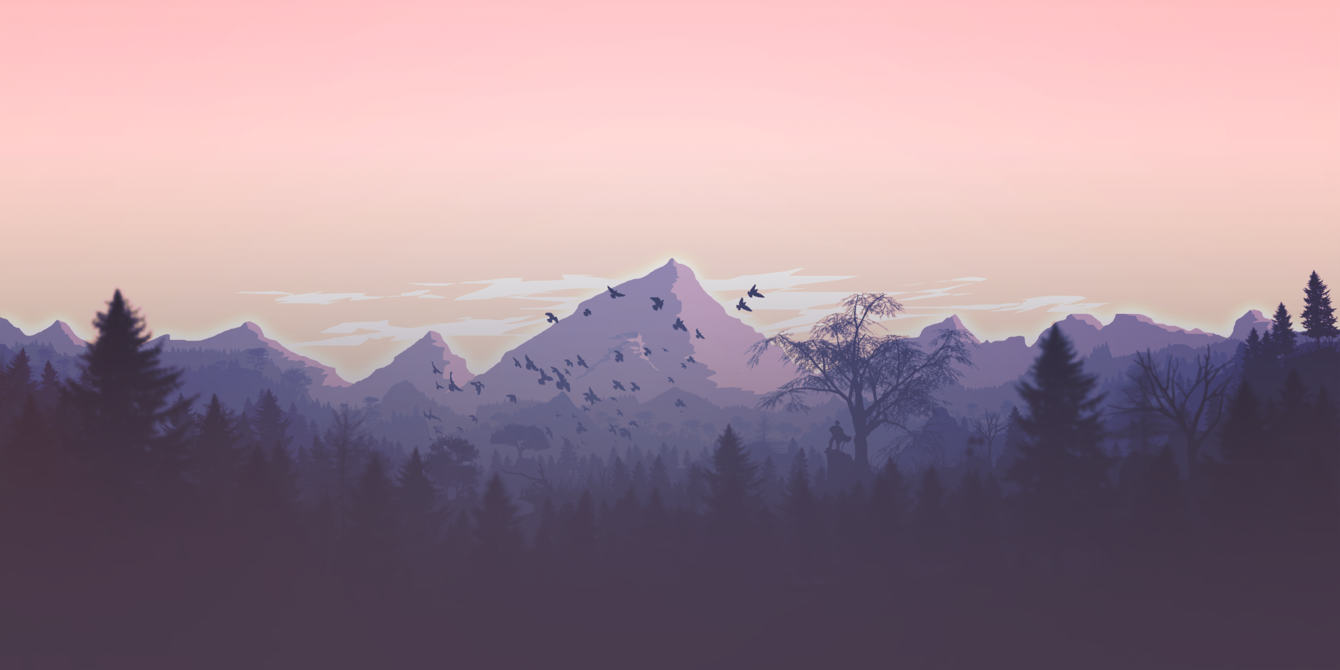 Illustration mit Wald und Berge im Hintergrund